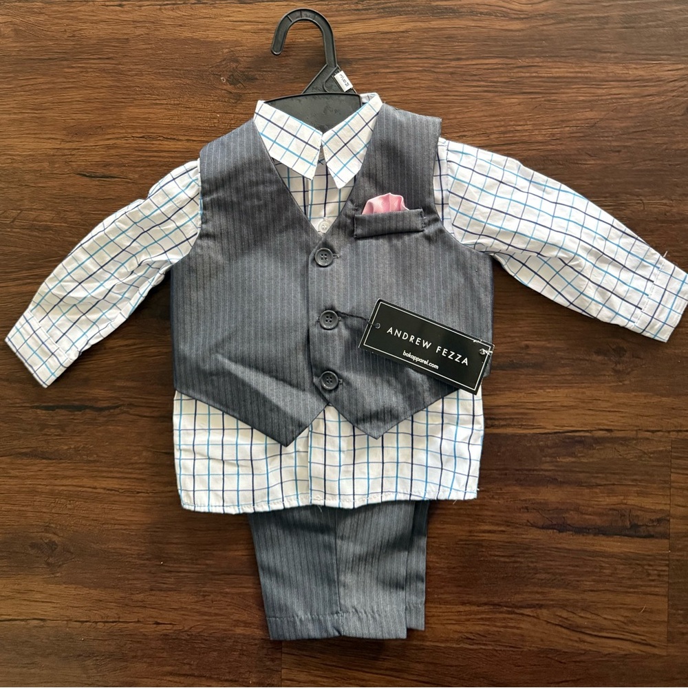 Andrew‎ Fezza Boys 4 Piece Stripe Vest Suit Set 3-6M
